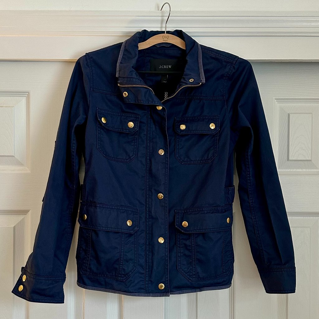 J.Crew Downtown Field Jacket Navy Cotton Gold Hardware Utility Women's Small